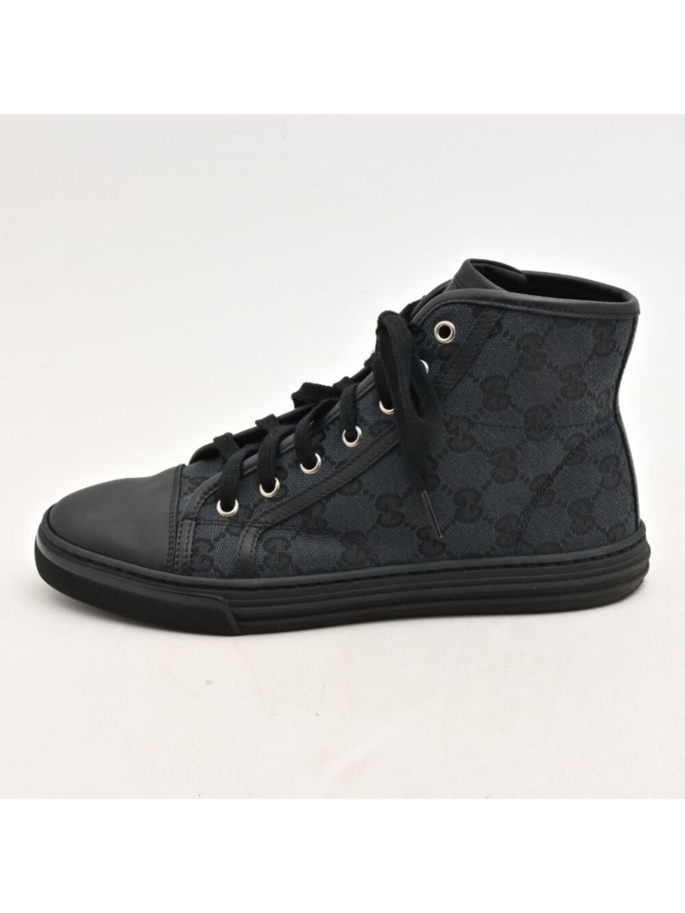 Gucci Sneakers Dark Gray Black GG Pattern High Cut Leather